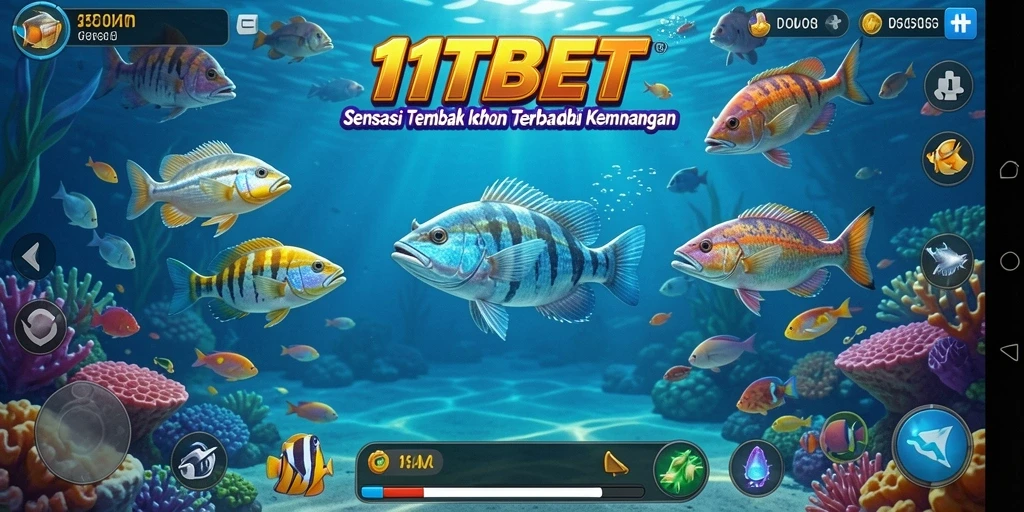 Screenshot gameplay 11TBET menampilkan aksi seru memburu ikan.
