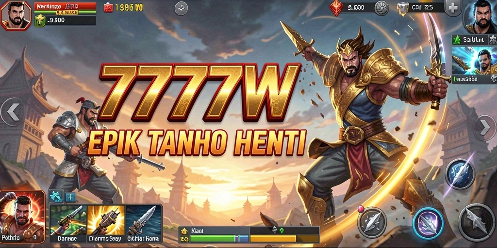 Screenshot gameplay 7777W menunjukkan pertarungan intens yang seru.