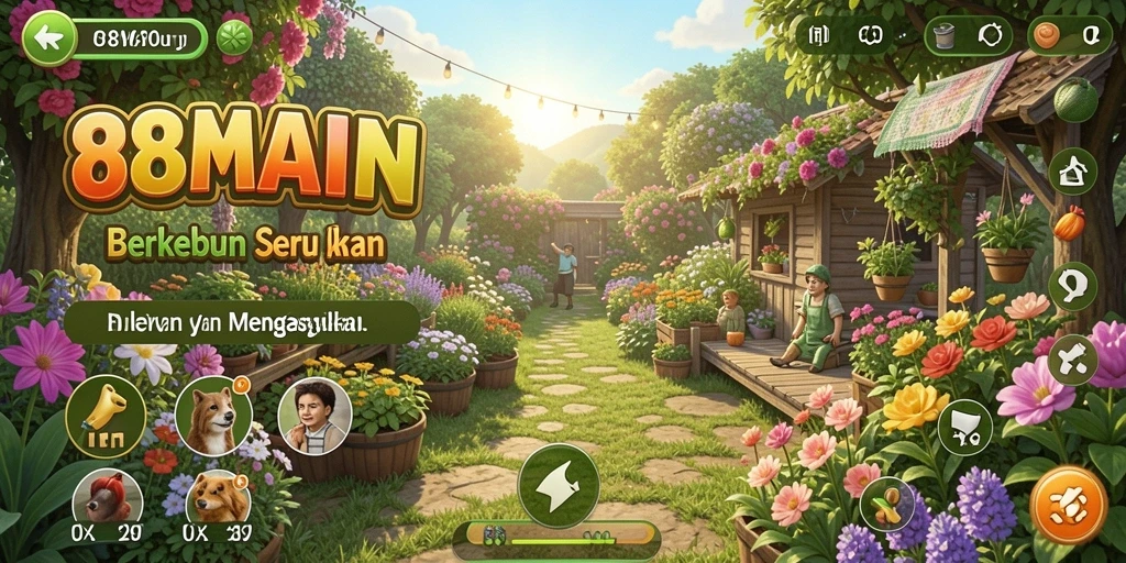 Tampilan menarik dari permainan berkebun 88MAIN yang penuh warna.