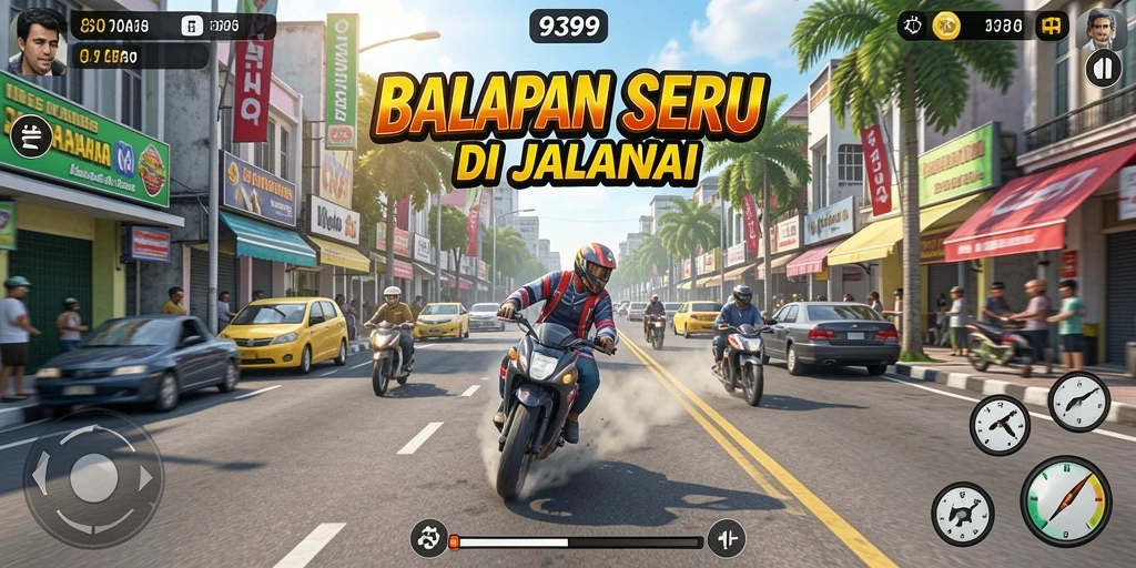 Tampilan gameplay balapan yang mendebarkan dalam 9399.