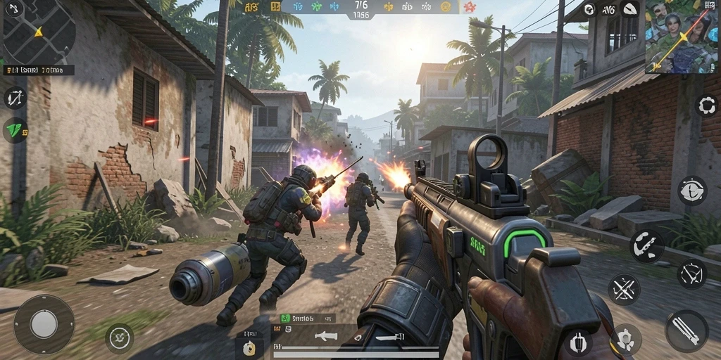 Screenshot menampilkan aksi seru dalam gameplay TPS API66.