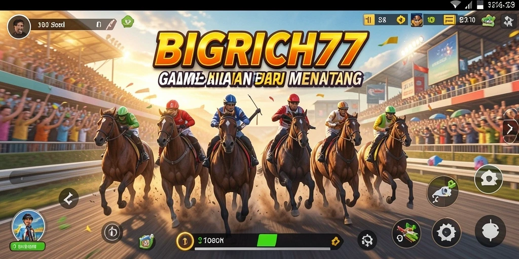 Screenshot menampilkan aksi balapan seru dalam BIGRICH77.