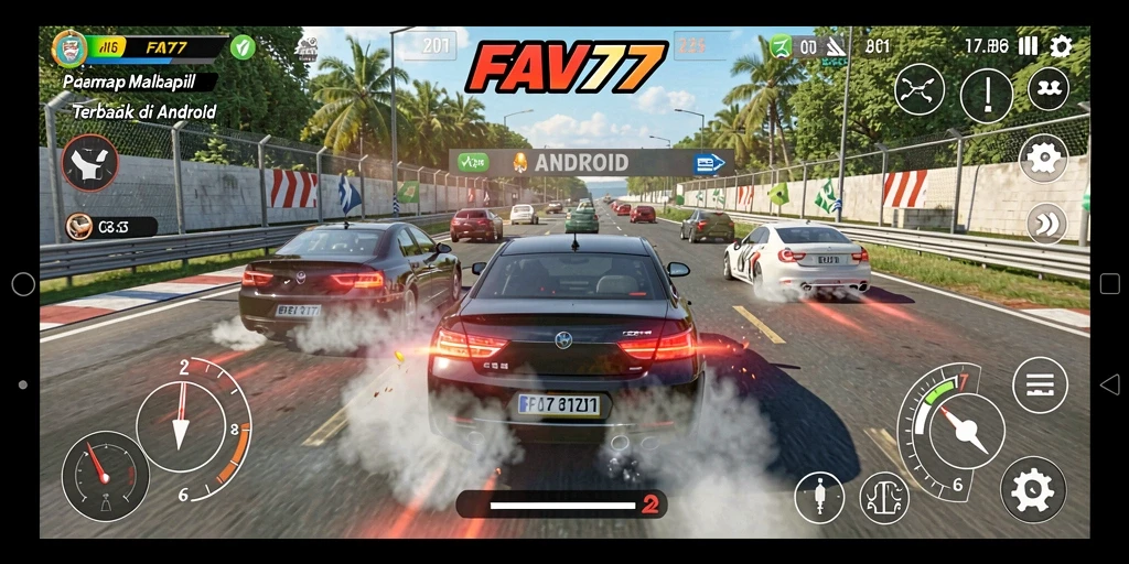 Tampilan gameplay balap FAV77 yang intens dan mendebarkan.