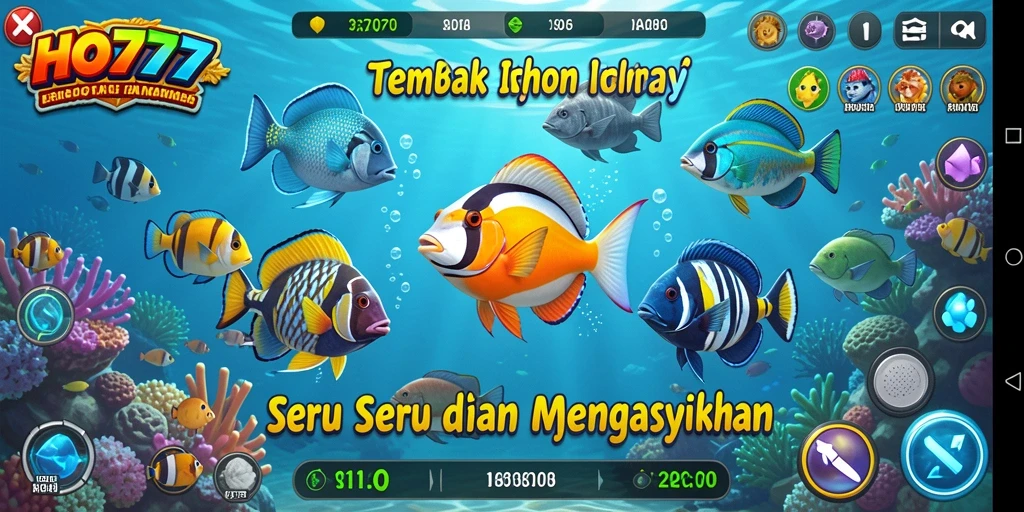 Screenshot gameplay HO777 menampilkan aksi seru menembak ikan.