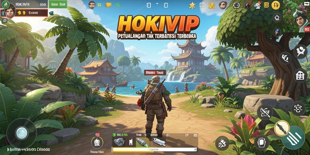 Tampilan gameplay HOKIVIP dalam dunia terbuka yang luas.