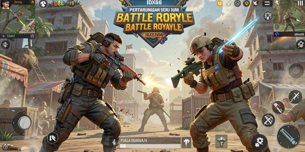 Screenshot utama IDX66 menampilkan gameplay Battle Royale yang mendalam dan mendebarkan.