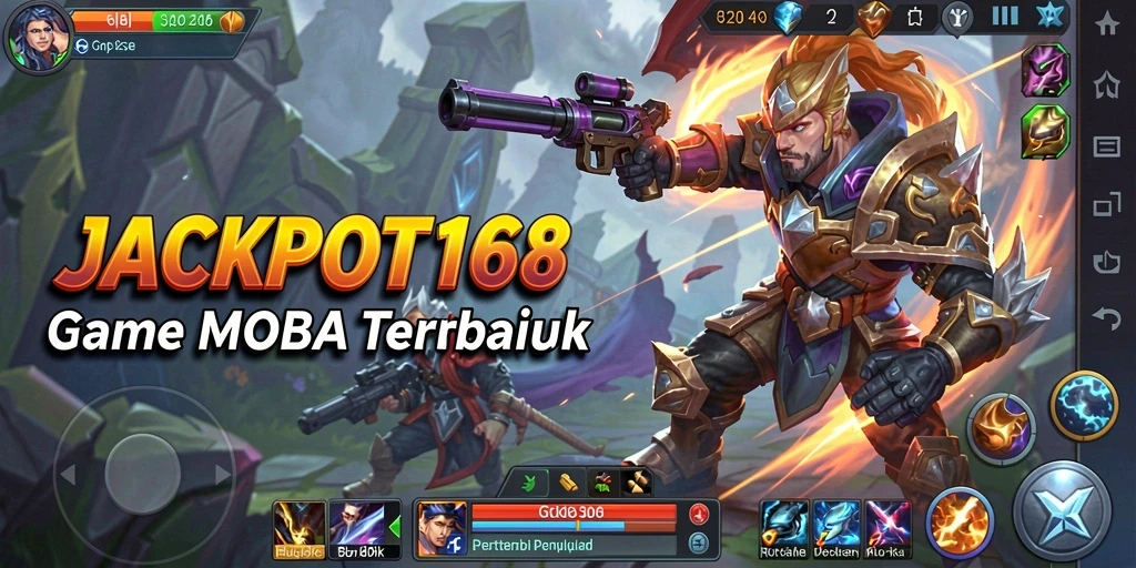 Tampilan gameplay seru di JACKPOT168 dengan aksi MOBA yang mendebarkan.