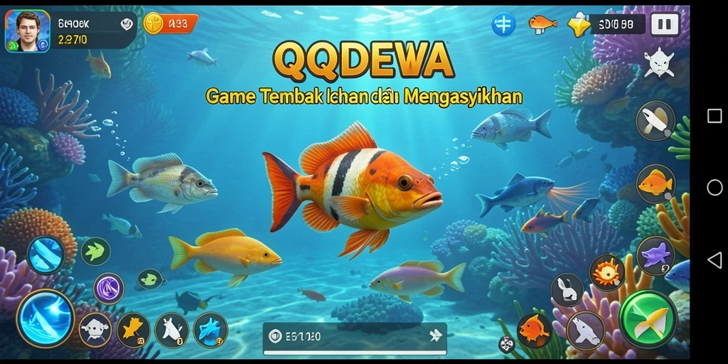 Screenshot menunjukkan aksi seru dalam gameplay Tembak Ikan QQDEWA.