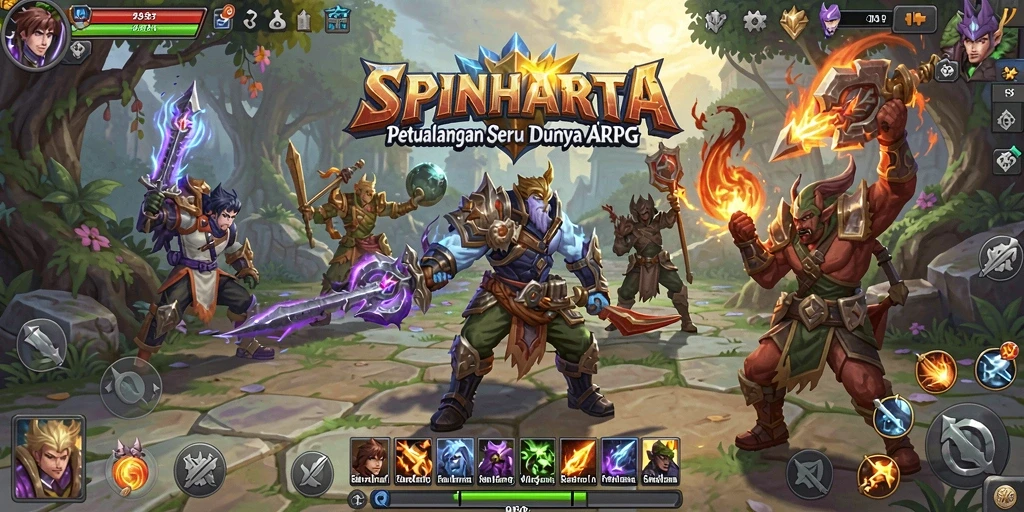Tampilan aksi pertarungan di dunia SPINHARTA yang epik.