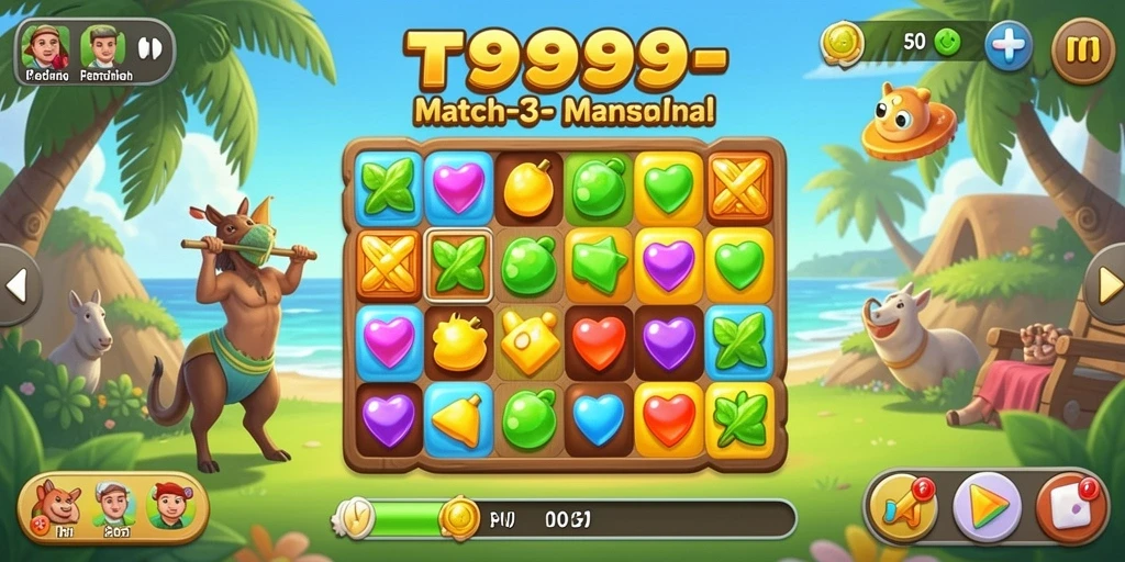 Tangkapan layar gameplay T9999 dalam aksi Match-3 yang menantang.