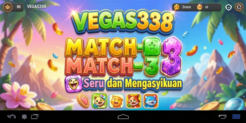 Screenshot gameplay <strong>VEGAS338</strong> menampilkan aksi seru permainan Match-3.