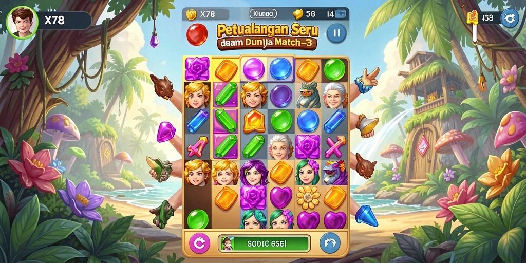 Tangkapan layar menampilkan gameplay seru X78 dalam kategori Match-3.