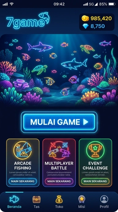 Tampilan antarmuka 7game yang simpel dan menarik.